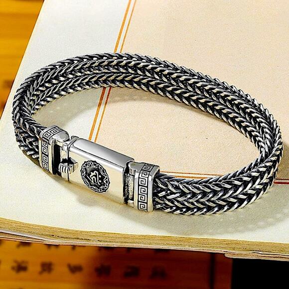 Stainless Steel Chain Link Bracelet, Mantra, Curb Hand Woven Fashion Jewelry - Picture 8 of 12